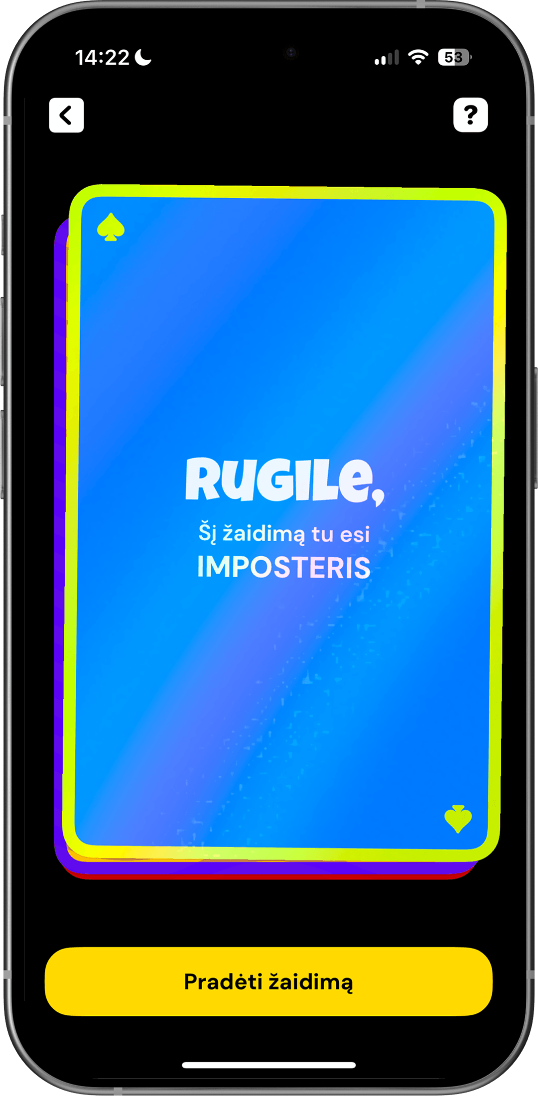 Imposteris žaidimo ekranas telefone
